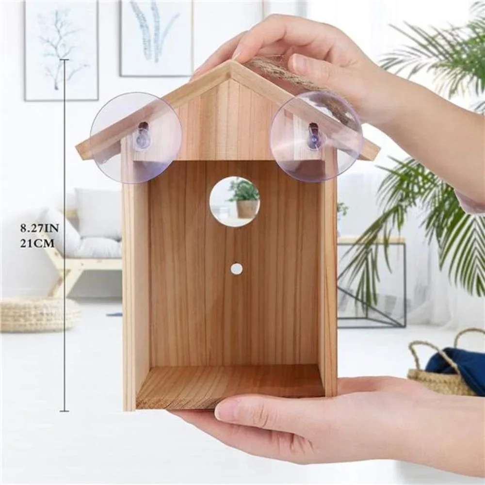 Window Bird House with Strong Suction Cup and Lanyard for Outside - See Through